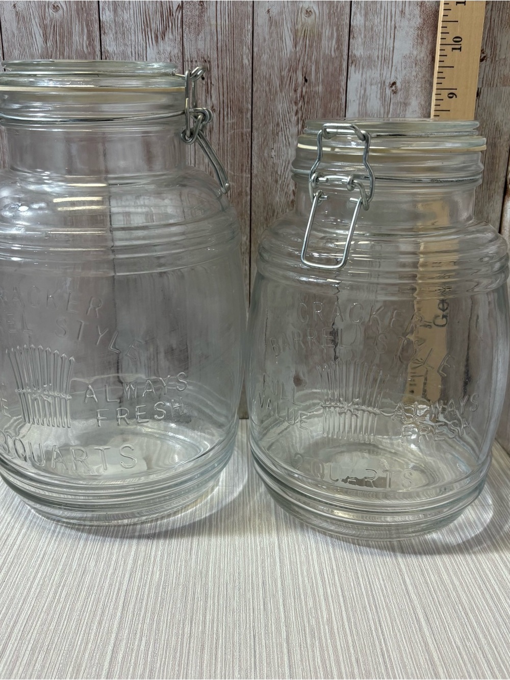 2 Cracker Barrel Clear Glass Airtight Clip-Top Storage Jars -  2&3 quart